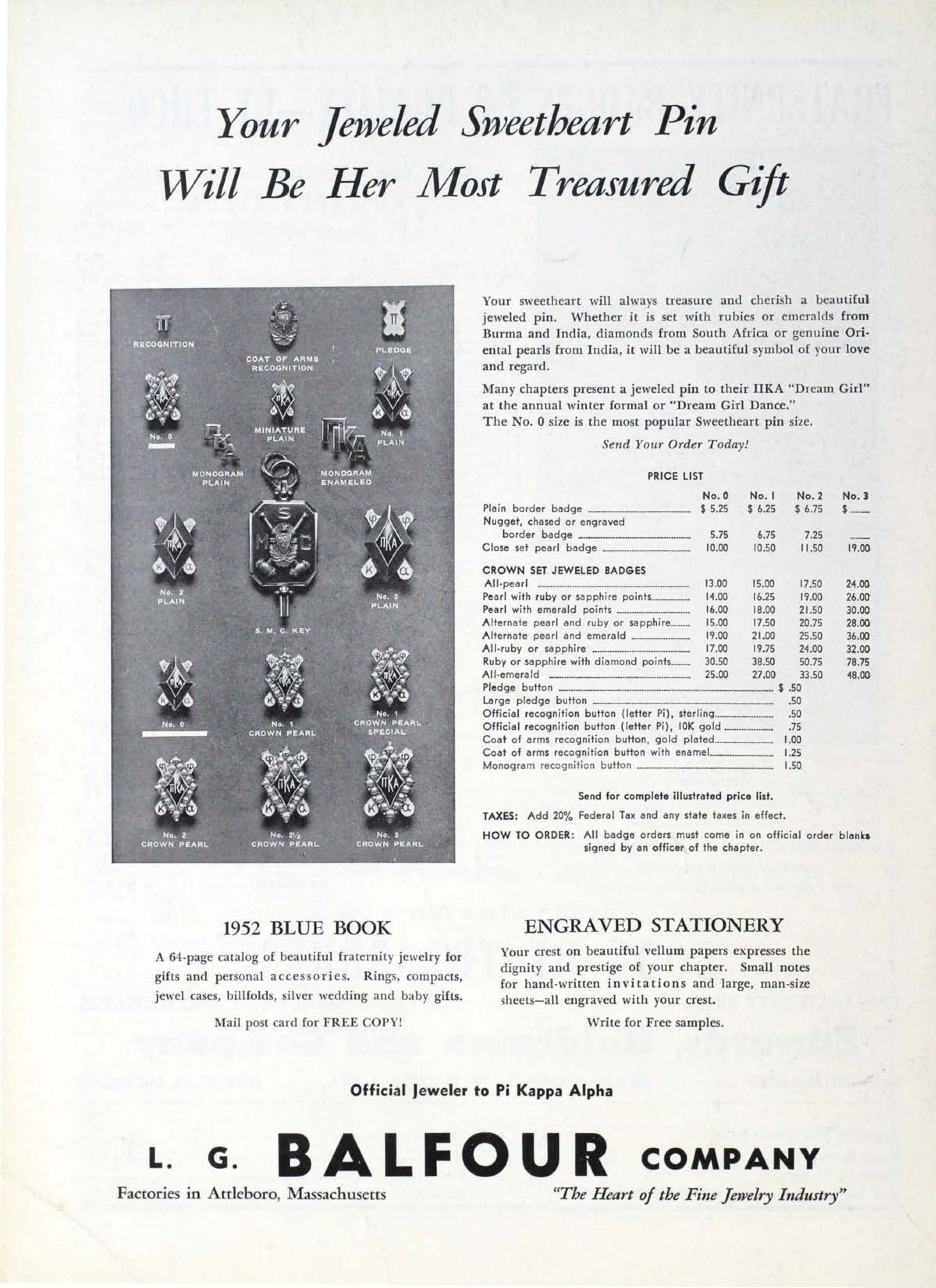 L.G. BalFour Company Advertisement, March 1953